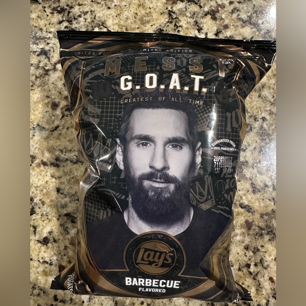 Collectors bag of MESSI lays barbecue chips GOAT